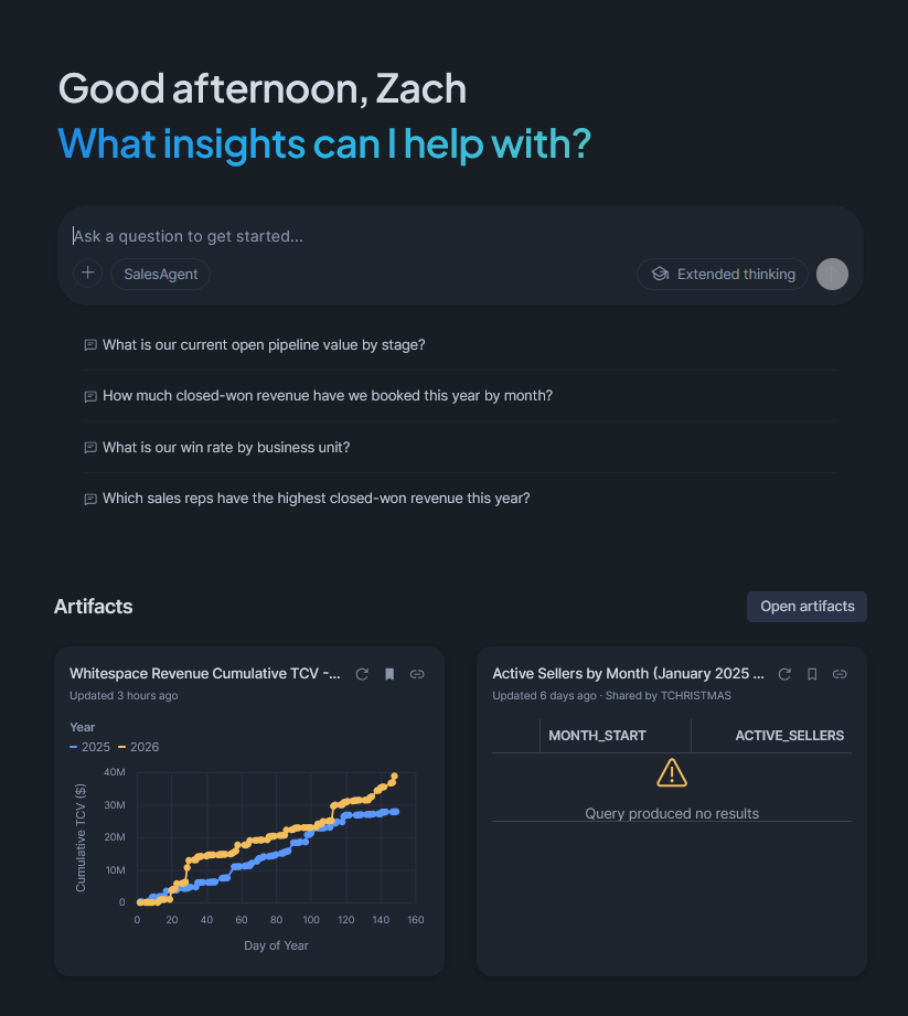 "Chat with your data" using Prism's Cortex AI Agent